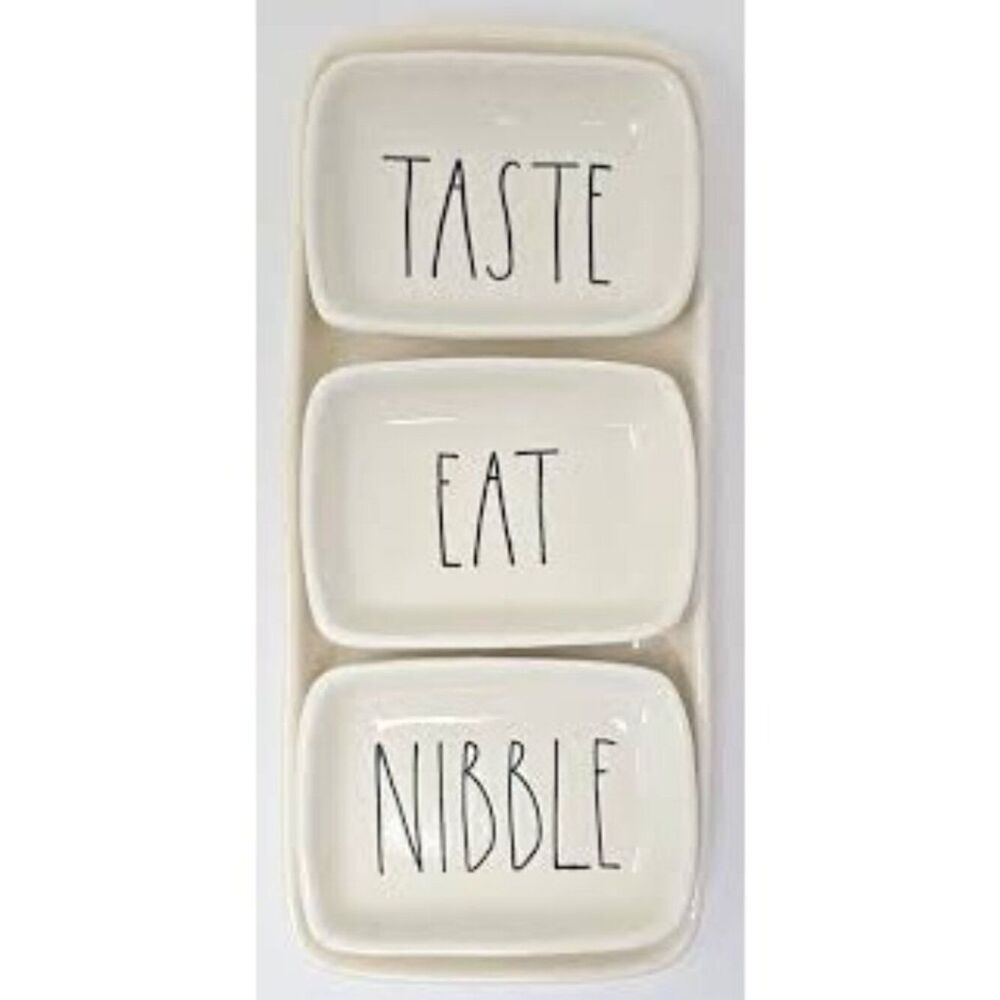 RAE DUNN White Ceramic 4 PCS Taste Nibble Eat Platter & Dish Set